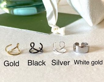 Solid silver earring - ONE PIECE-non-pierced ear cuff-gold ear ring - ear cuff cartilage-fake black piercing