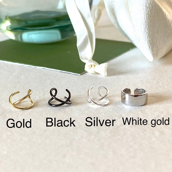 Solid silver earring - ONE PIECE-non-pierced ear cuff-gold ear ring - ear cuff cartilage-fake black piercing