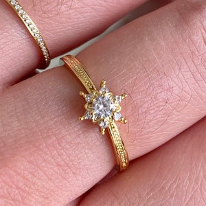 Minimalist Stackable Ring Brass Gold Plated Fine White Gemstone Zircon Engagement Ring Thin Ring Gift For Wife image 2