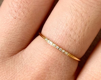 14k Gold plated ring minimalist style precious stone 5A Zircon fine white stone ring thin stackable ring gift for woman