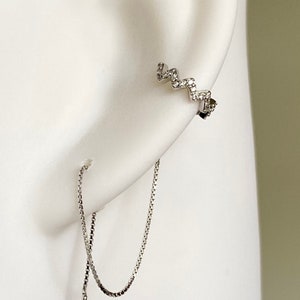 Ear cuff helix chain- silver chain earrings s925-PRICE PER PIECE-white gold cartilage cuff-chain-white zircon ear ring