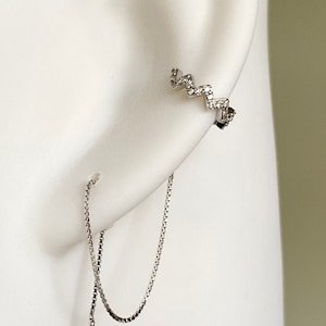 Ear cuff hélix chaine- boucle d'oreilles chaine argent s925-PRIX À LA PIECE- manchette cartilage or blanc-chaîne-bague oreilles zircon blanc