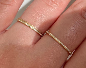 Thin golden stackable minimalist style ring - thin gold multi white zircon stone ring - golden stainless steel ring - stackable ring