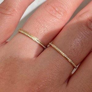 Thin golden stackable minimalist style ring - thin gold multi white zircon stone ring - golden stainless steel ring - stackable ring