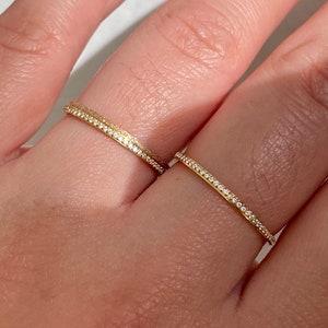 Thin golden stackable minimalist style ring - thin gold multi white zircon stone ring - golden stainless steel ring - stackable ring