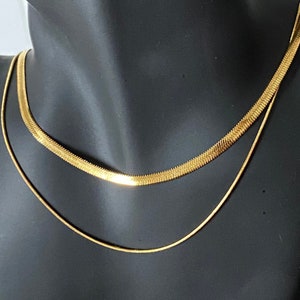 Minimalist double row necklace - choker fine gold 18k double serpentine chain choker flat gold 18k adjustable gift for woman