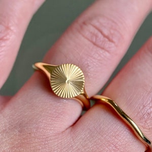 18k fine gold plated ring engraved sun pattern minimalist ring golden sun signet ring gift for woman