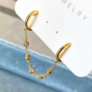 Minimalist gold-plated s925 silver earring-PRICE PER PIECE-gold cartilage cuff chain-white zircon ear ring-piercing