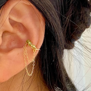 Manchette oreille or avec double chaîne, vendu à l'unité, bague oreille minimaliste, ear cuff or chaine, faux piercing, cadeau pour elle