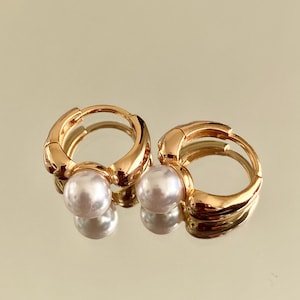 Boucles d'oreilles argent s925-boucles d'oreille or-boucles d'oreilles perle-huggie oreilles or-bijoux oreilles perle