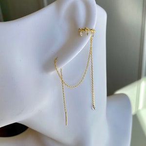 Minimalist gold s925 silver earring-À LA PIECE-gold cartilage cuff chain-zircon ear ring-fake gold piercing-ear cuff chain