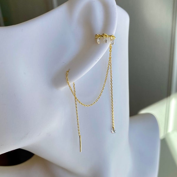 Minimalist gold s925 silver earring-À LA PIECE-gold cartilage cuff chain-zircon ear ring-fake gold piercing-ear cuff chain