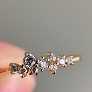 Thin solid silver ring s925 finely gilded at 14k - minimalist white zircon multi stone ring - engagement gold ring - women's gold ring