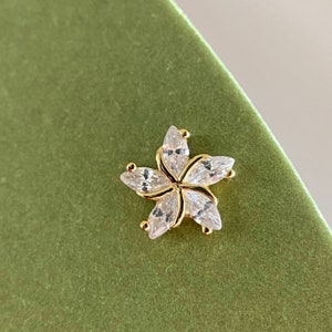 Solid S925 silver earring 14k gold PRICE PER PIECE mini flower gold earring white gold minimalist earring image 4