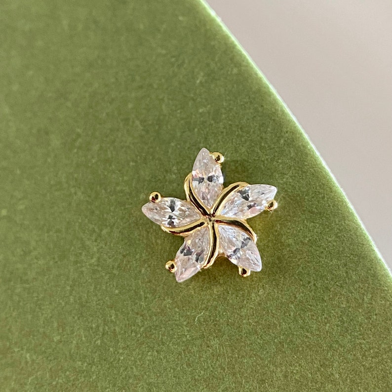 Solid S925 silver earring 14k gold PRICE PER PIECE mini flower gold earring white gold minimalist earring image 4