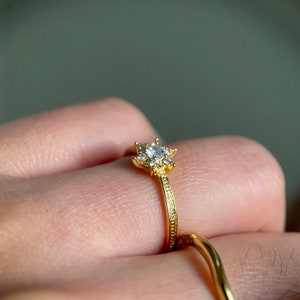 Minimalist Stackable Ring Brass Gold Plated Fine White Gemstone Zircon Engagement Ring Thin Ring Gift For Wife image 5