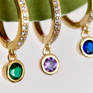 Solid s925 silver earring 14k gold-ONE PIECE-emerald green ear jewelry--gold ear huggie- gold dangling earring