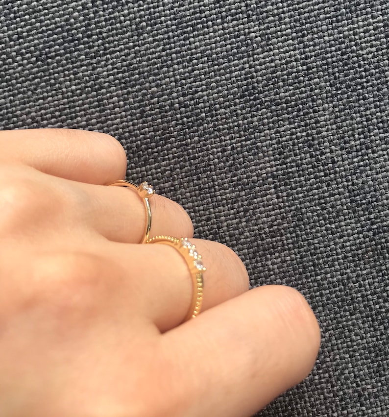 Minimalist stackable ring in fine gold-plated brass 14k white gemstone Zircon fine gold ring 14k gift for women