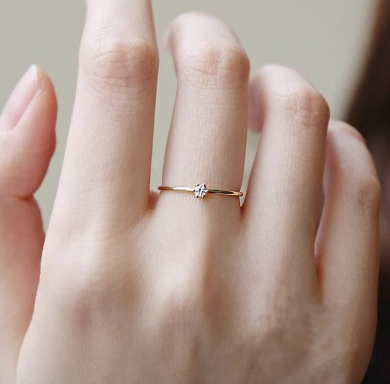 Minimalist stackable ring in fine gold-plated brass 14k white gemstone Zircon fine gold ring 14k gift for women