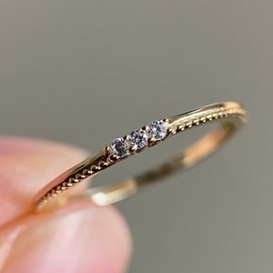 Thin solid silver ring s925 gilded at 14k - stackable ring white stone minimalist zircon - solidary gold ring - gold ring for women