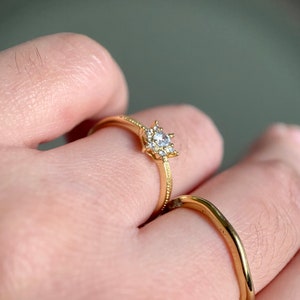 Minimalist Stackable Ring Brass Gold Plated Fine White Gemstone Zircon Engagement Ring Thin Ring Gift For Wife image 4