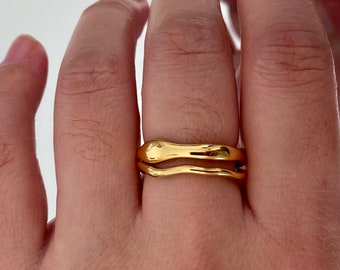 18k gold stainless steel ring - minimalist style - thin stackable gold ring - irregular ring
