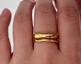 18k gold stainless steel ring - minimalist style - thin stackable gold ring - irregular ring