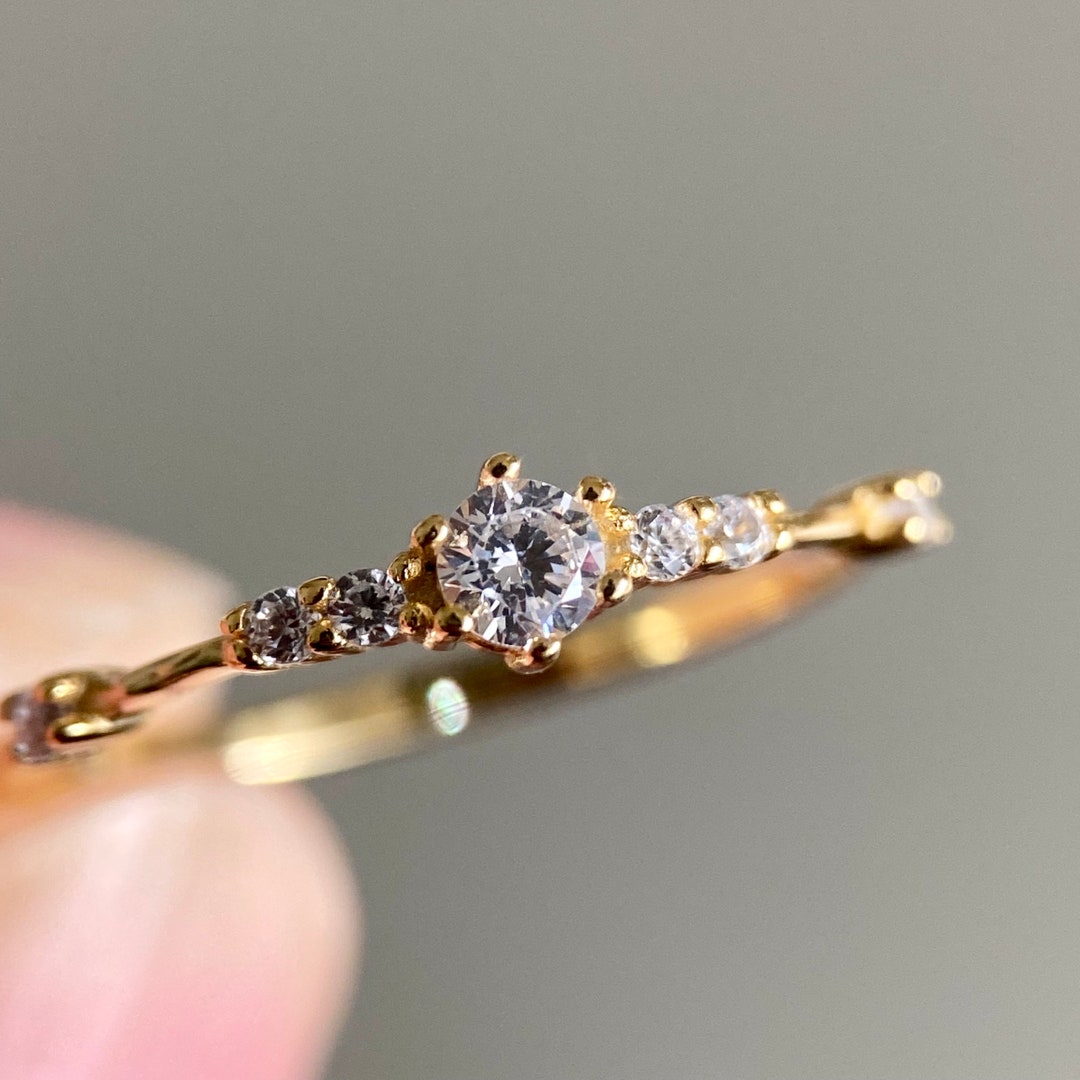 Thin Solid Silver Ring S925 Gilded at 14k - Minimalist White Thin Solid Silver Ring S925 Gilded at 14k - Minimalist White