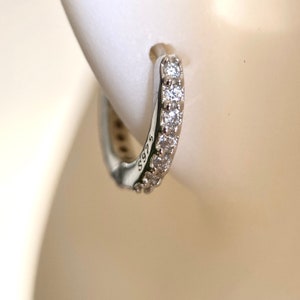 Boucle d'oreille argent massif dorée - UNE PIECE -petit créole pierre blanche - boucle dormeuse - huggie argent- hoop or zircon