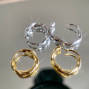 Sterling silver earring s925-ONE PIECE - golden creole - silver ear huggie - twisted creole - golden twisted earring