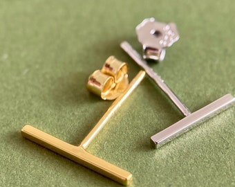 Minimalistische gouden s925 massief zilveren oorsteker - PRIJS PER STUK - gouden mini bar oorsteker - kraakbeen oorbel