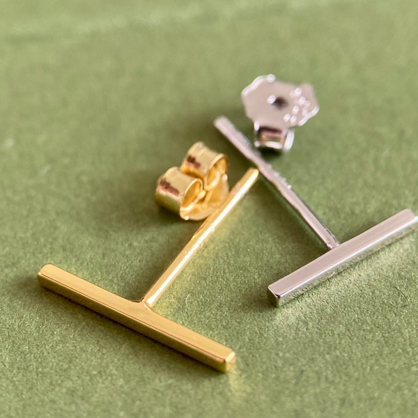 Orecchini a bottone in argento massiccio dorato minimalista s925 - PREZZO PER PEZZO - orecchini a bottone mini bar in oro - orecchini di cartilagine