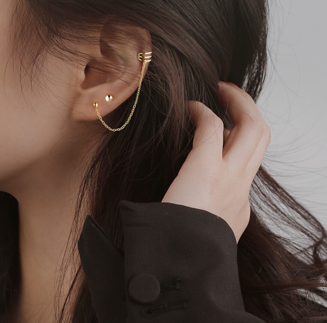 EAR CUFF CHAIN EARRINGS - GOLD – FALA Jewelry