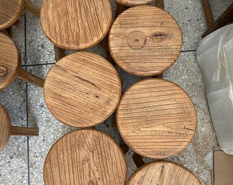 Small Round Chinese Stool From Reclaimed Elm Wood More Than