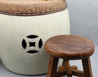 スーパーセール 半額タイムセール Small Round Chinese Stool From Reclaimed Elm Wood More Than その他