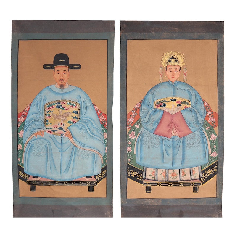 Pintura de antepasados chinos, arte mural chino sobre tela de lienzo para un regalo chino asiático único imagen 1