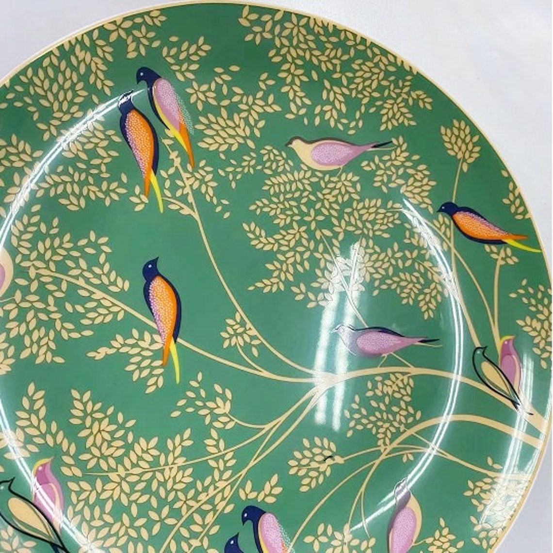 Ceramic Round Dinner Plate Tree and Birds Pattern 8 Inch Green Etsy