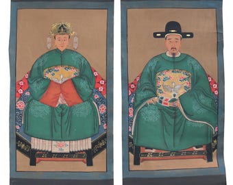 Chinese ancestor painting on canvas fabric for unique Asian gift