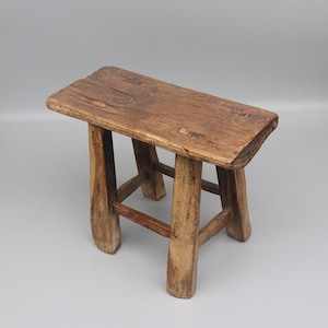 Chinese very old naturally weathered solid wood antique small wooden stool