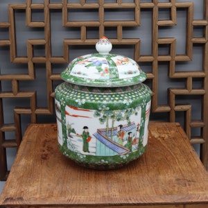 Hand-Painted Ceramic Jar | Antique Chinese Canister | Love Story Inspired | Home Decor and Gift
