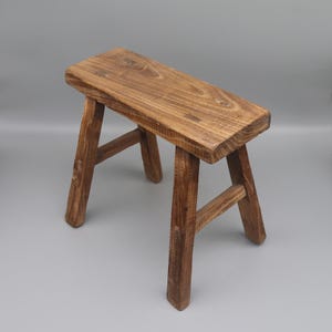 Chinese very old solid wood antique small wooden stool naturally weathered