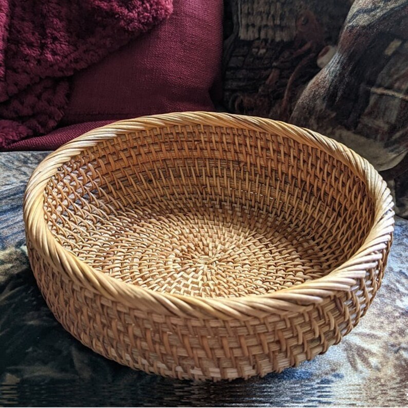 Rattan Fruit Basket Snack Bread Basket Round Woven Basket Etsy UK