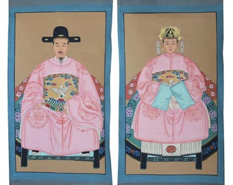 Pintura de antepasados chinos sobre lienzo, tela original, para un regalo único para una mamá asiática.
