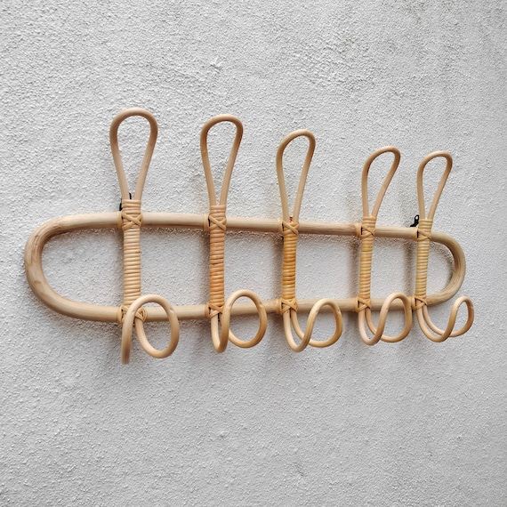 Rattan Wall Hooks Kids Garments Organizer Rack Clothes Hat Hanging Hook  Rattan Hanger Kids Room Decor Hanger Handmade 