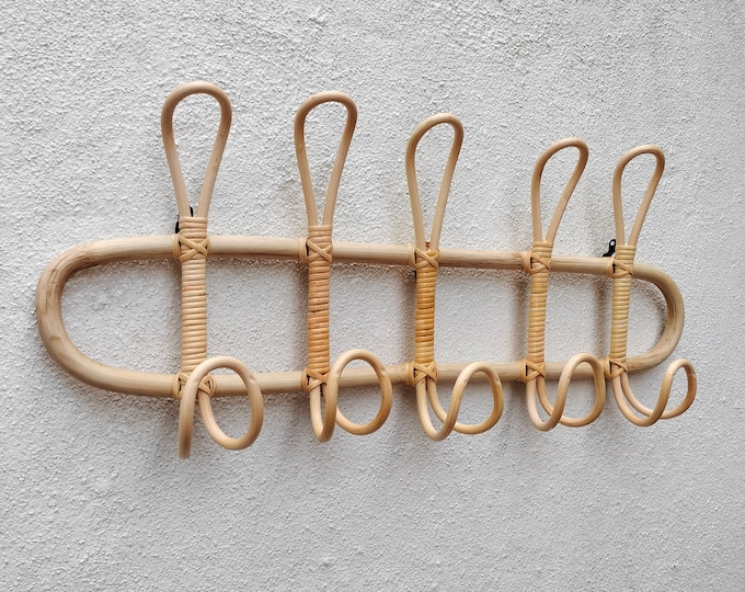 Rattan Wall Hooks Kids Garments Organizer Rack Clothes Hat Hanging Hook Rattan Hanger Kids Room Decor Hanger Handmade