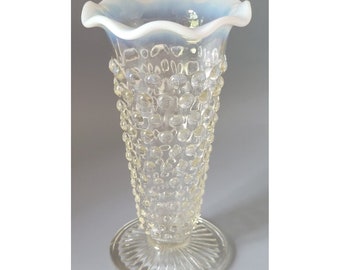 Vintage Anchor Hocking Moonstone Hobnail Opalescent Ruffled Edge Bud Vase 5 5/8"