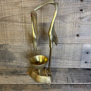 Gold/Brass Crane statue with bowl
