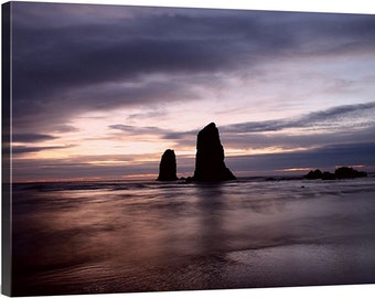 PNW, Northwest, Oregon, Cannon Beach, Pacific Ocean, Highway 101, Tolovana Beach, Haystack Rock, Sunset, Pastel Dusk, Needles Seastacks 4833