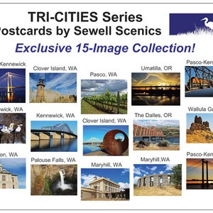 Jeu de cartes postales des trois villes, PNW, Washington, Pasco, Kennewick, Richland, paysages, ponts, rivières, raisins, phare, chutes Palouse 0873
