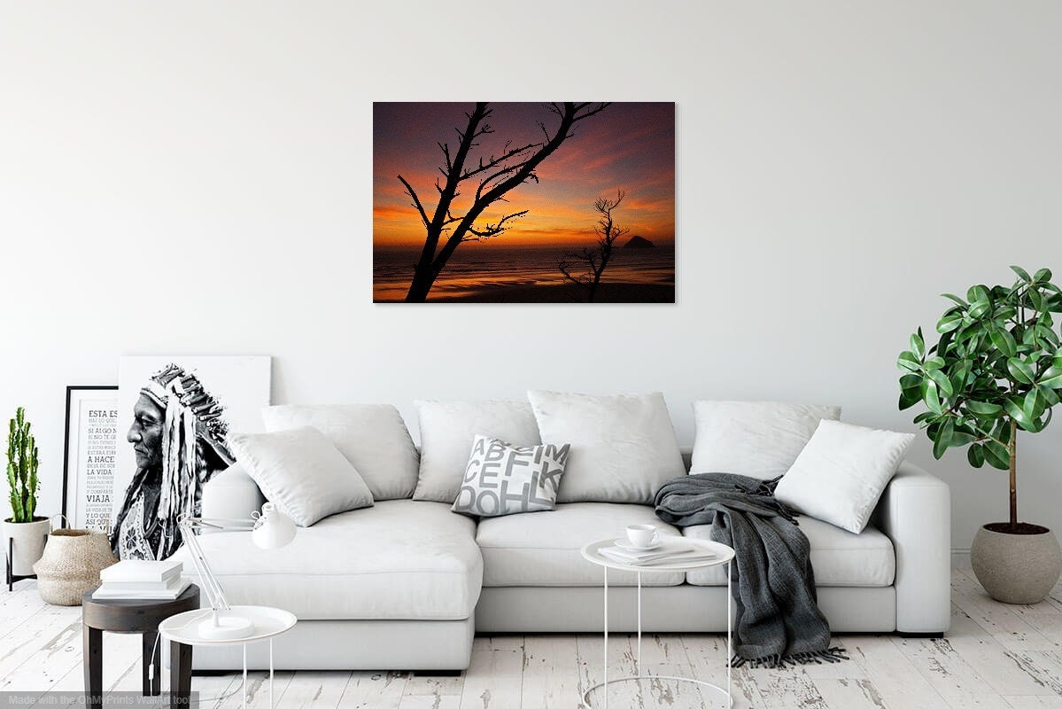PNW, Northwest, Oregon, Oceanside, Pacific Ocean, Symons Beach, Cape Meares, Three Capes, Seastacks, Silhouette, Bonsai Trees, Sunset 2264